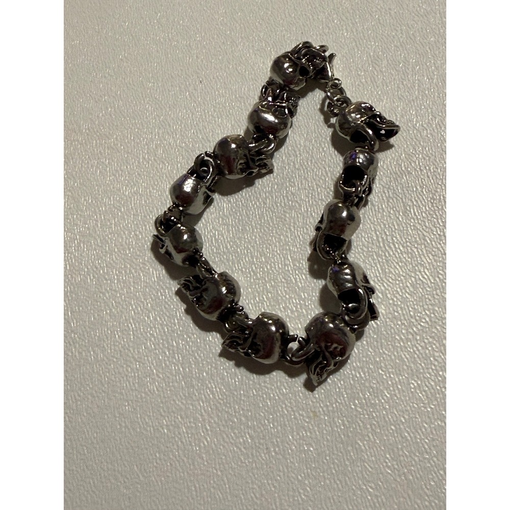 Mens Gothic Silver Skull Link Bracelet Punk Rock Biker Jewelry Heavy Metal
